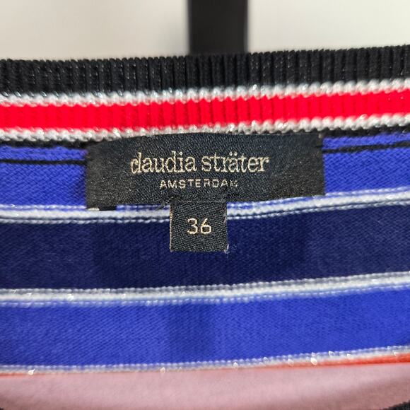 Claudia Strater Amsterdam Light Sweater Pullover Orange Metallic Stripe 36 US 4 - Picture 3 of 7